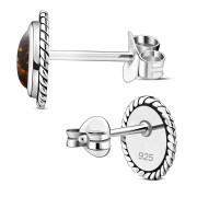Large Oval Baltic Amber Stud Silver Earrings, e336